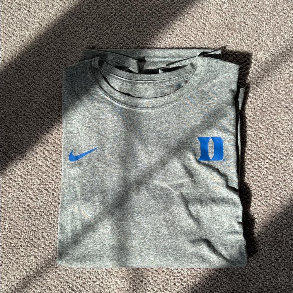 Team Issued Nike Heather Gray Dri-Fit Tee with Blue Duke Logo